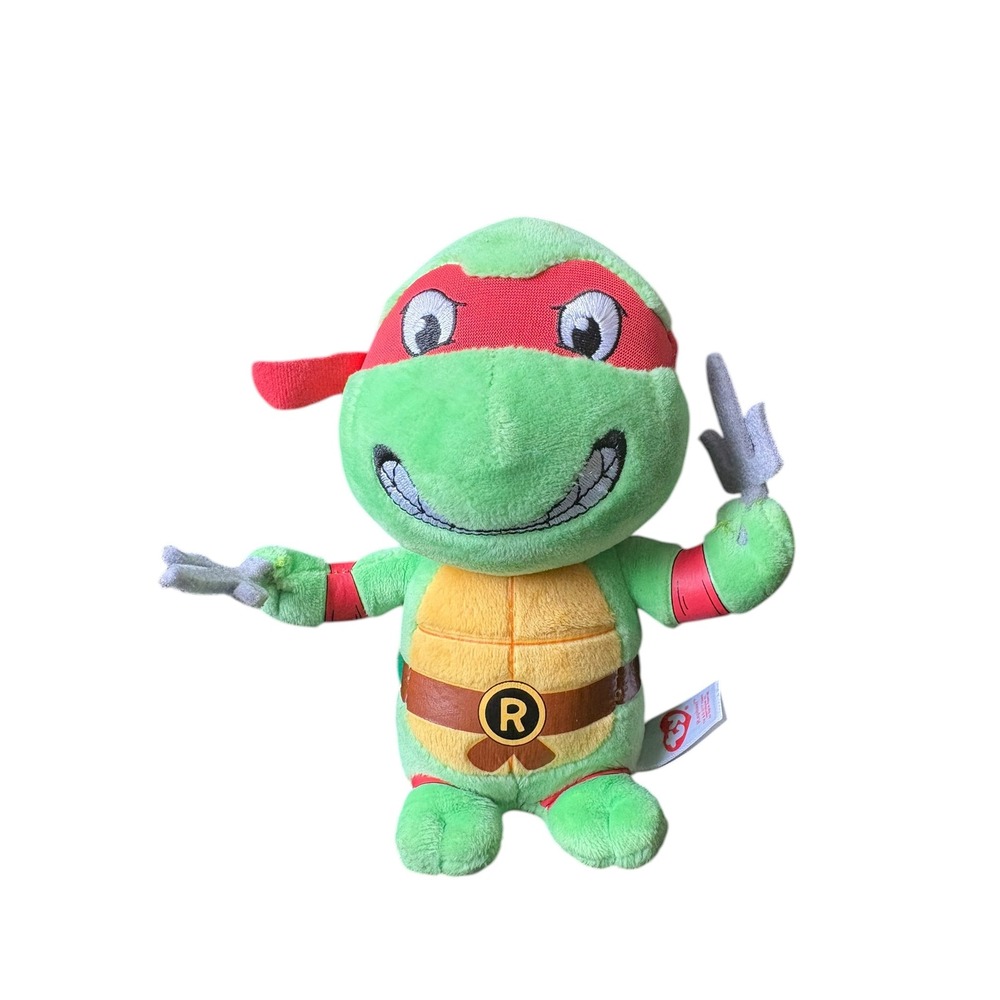 Ty Beanie Babies Raphael TMNT Plush Turtle‎ 8" Red Mask Stuffed Toy